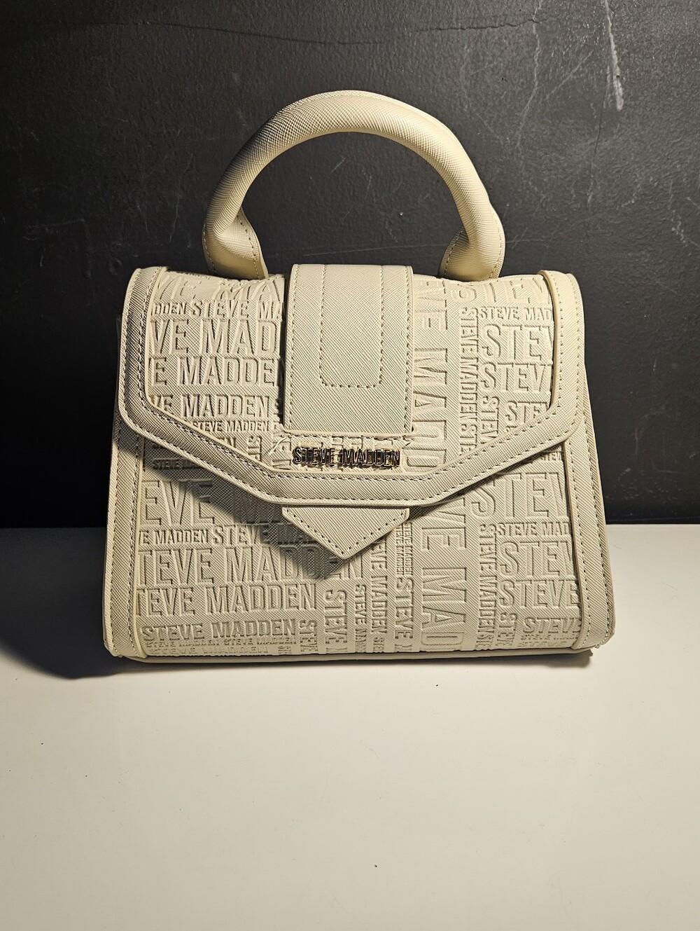 Steve Madden Cream Embossed Logo Top-Handle Satchel